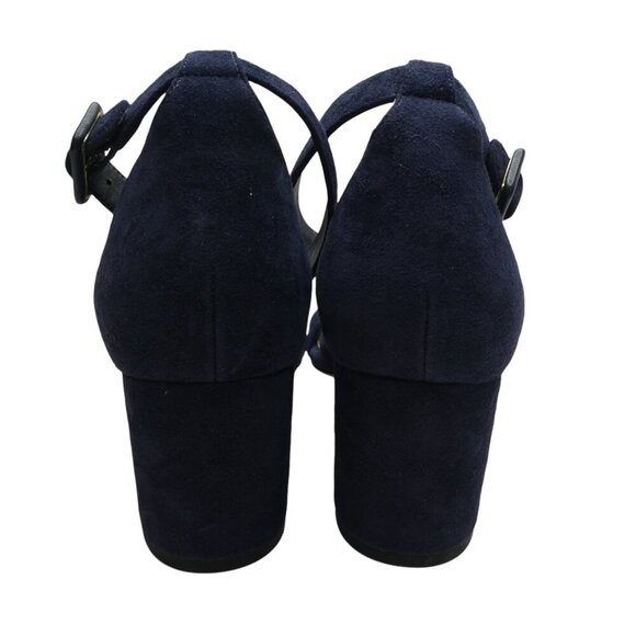 Diane Von Furstenberg Pasadena Blue Leather Open Toe Chunky Heel Sandals - Picture 9 of 13